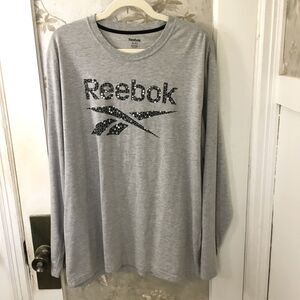 Reebok Mens Gray Long Sleeve Graphic Logo T-Shirt,Size XL